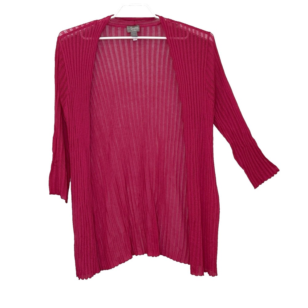 Chicos Travelers Collection Sweater Cardigan Sz 3 XL Pink Long Sleeve Open Front